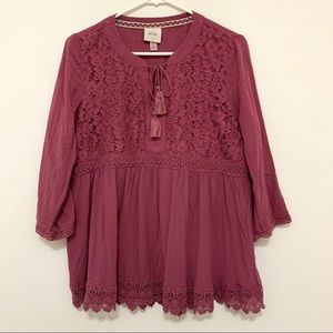 Knox Rose Lace Embroidered 3/4 Sleeve Top